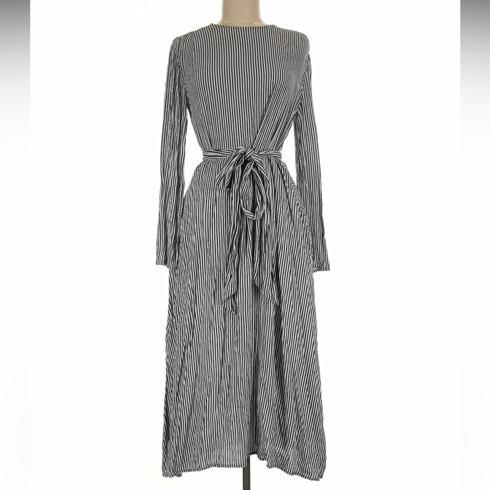 Something Navy Black and White Striped Long Sleeve Dress